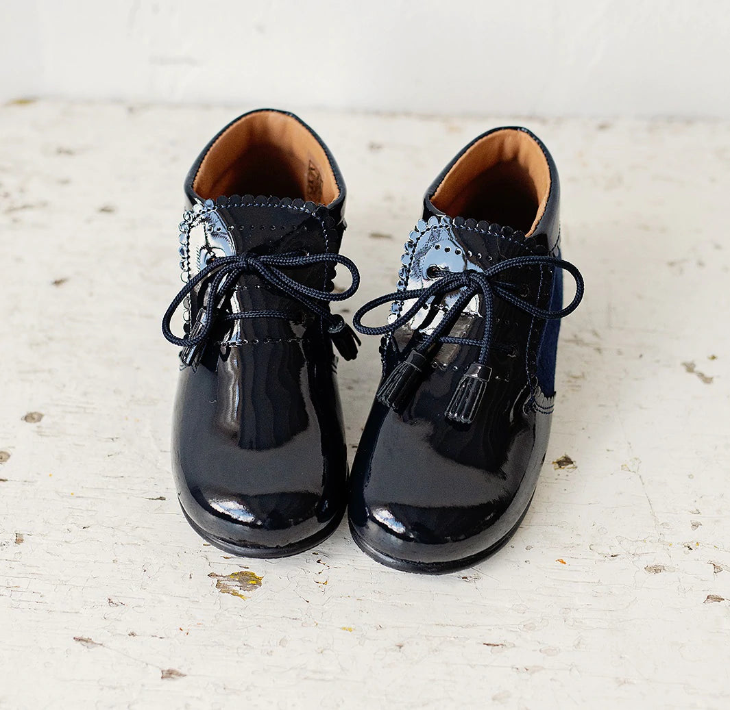 "Vienna" Patent and Suede Ankle Boots - Navy - Ardito