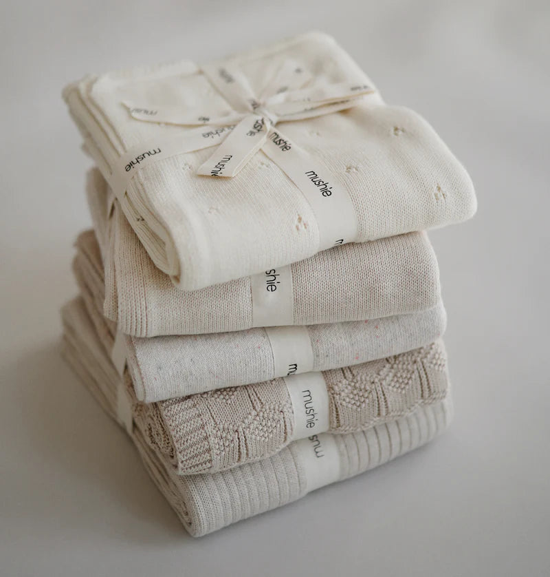 Mushie Knitted Baby Blanket Textured Dots Cream