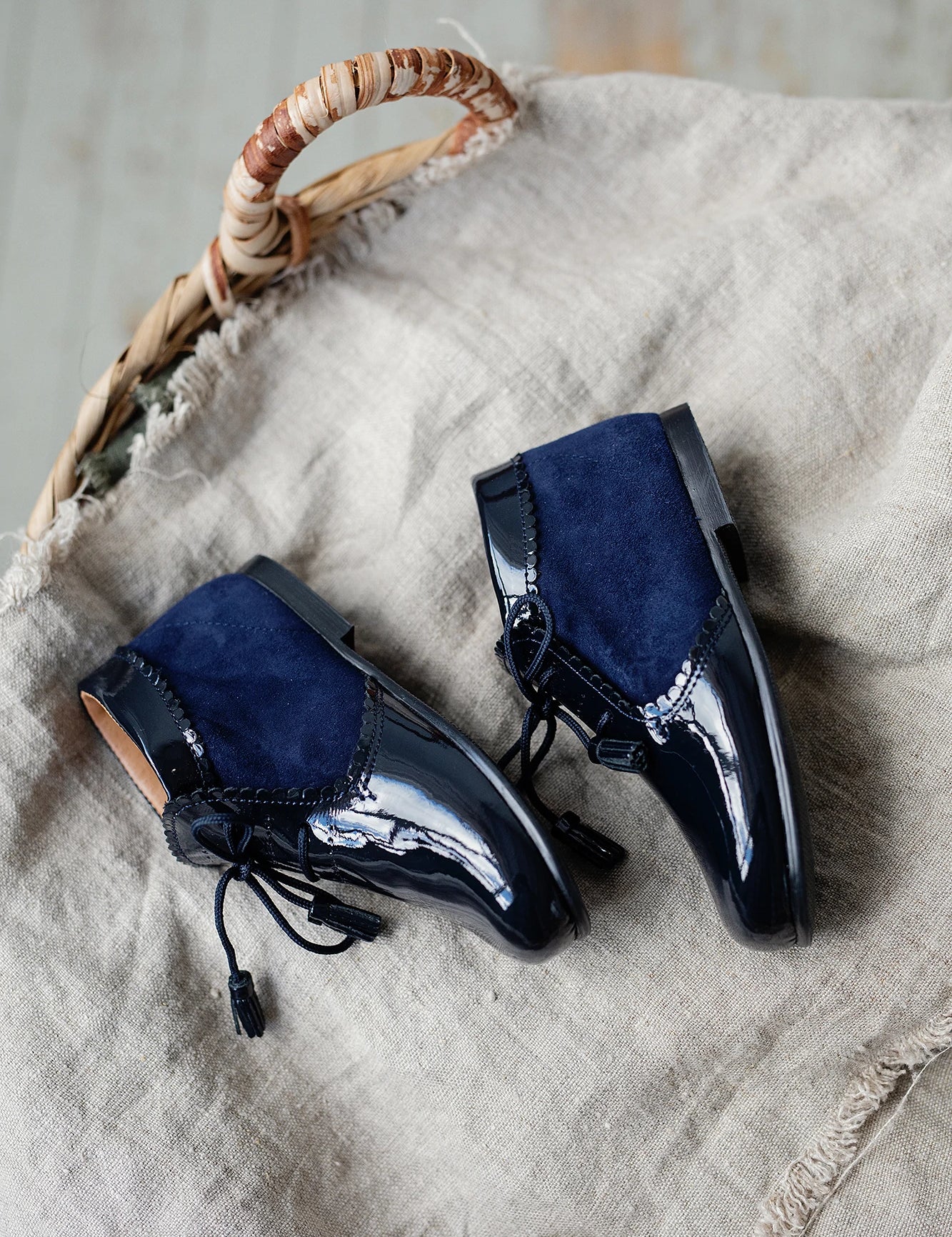 "Vienna" Patent and Suede Ankle Boots - Navy - Ardito