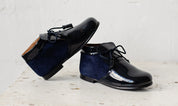 "Vienna" Patent and Suede Ankle Boots - Navy - Ardito